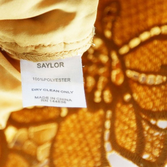 NEW SAYLOR Reine Mustard Yellow Sheath Midi Dress XS Lace Open Back Ruffle  $264 - Picture 14 of 15